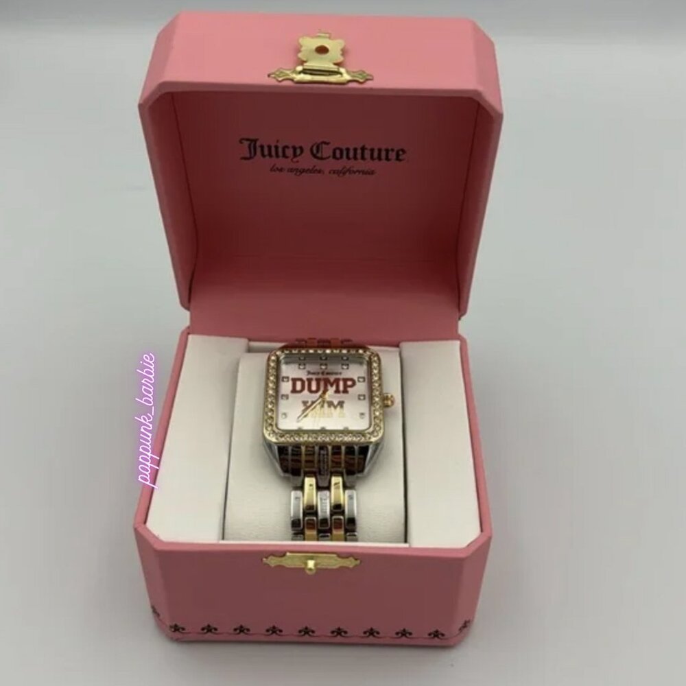 Juicy Couture Dump Him Bling Watch NIB Y2K Gold Silver Crystal Square - Picture 4 of 9